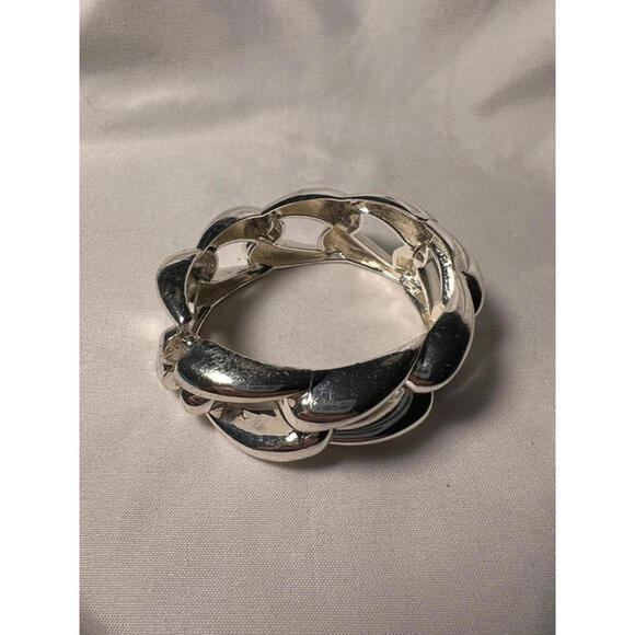 Vintage Chunky Chain Link Hinged Bangle Cuff Silver Tone Heavy Bangle Bracelet - Picture 3 of 5